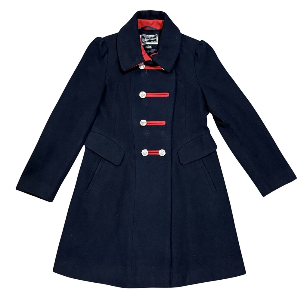 Rothschild Military Coat Girls Dress Navy Blue‎ Coat Red Trim Buttons Size 7